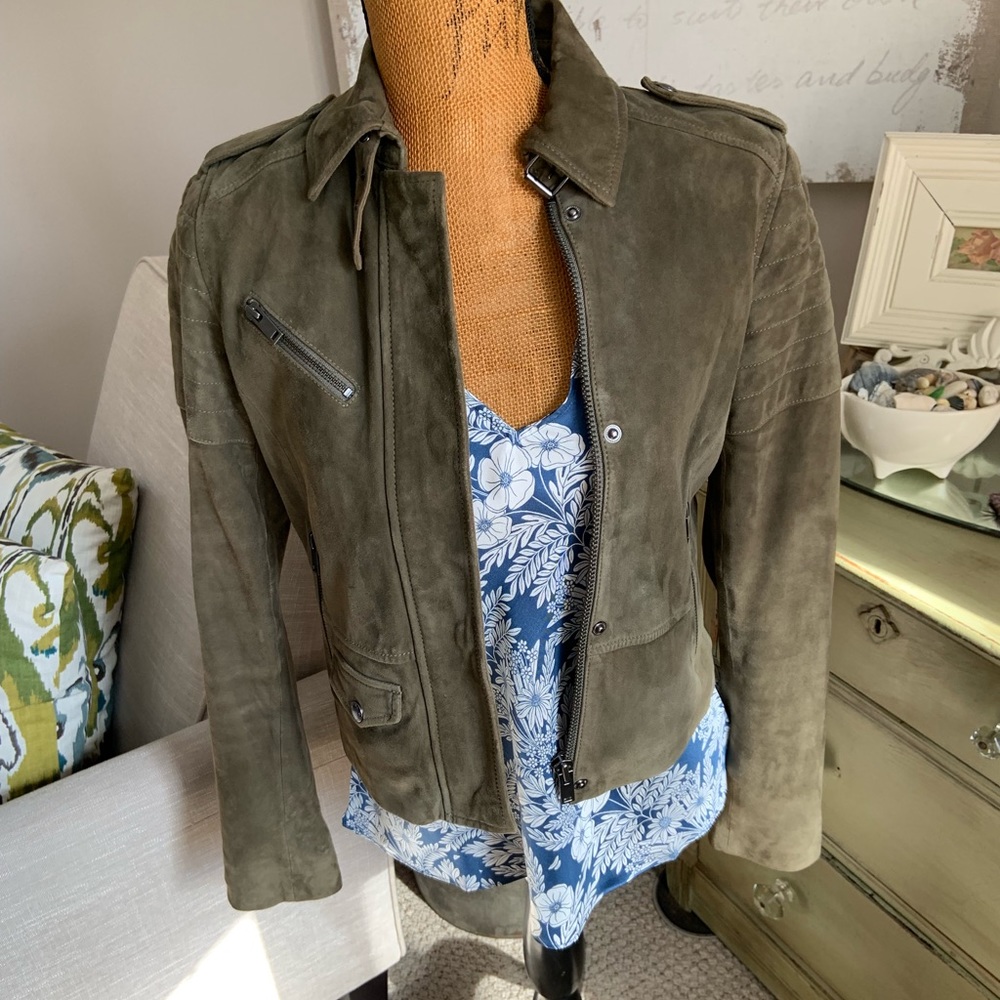 Banana Republic Olive Green Suede Moto Jacket - Picture 2 of 8